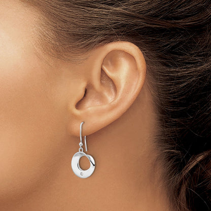 White Ice Sterling Silver Rhodium-plated Diamond Circle Shepherds Hook Dangle Earrings