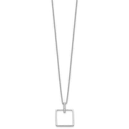 White Ice Sterling Silver Rhodium-plated 18 inch Diamond Open Square Necklace plus 2 inch Extention