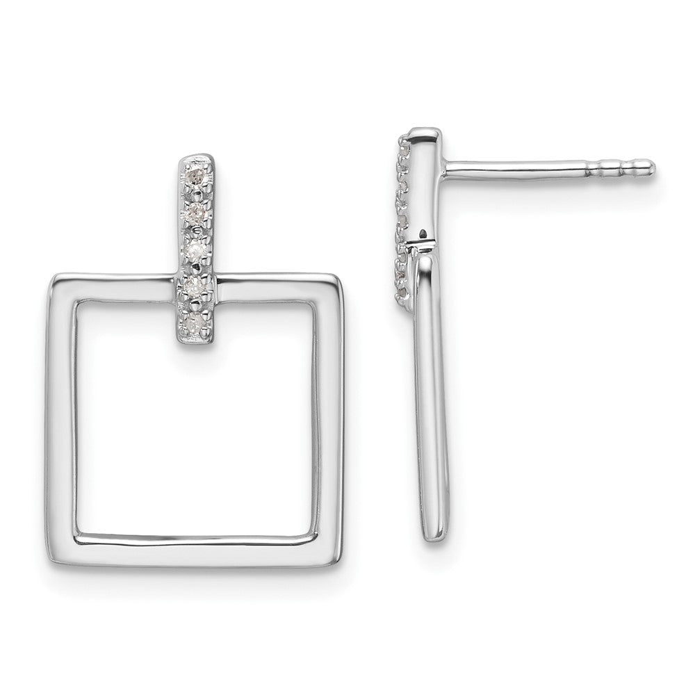 White Ice Sterling Silver Rhodium-plated Open Square Diamond Post Dangle Earrings