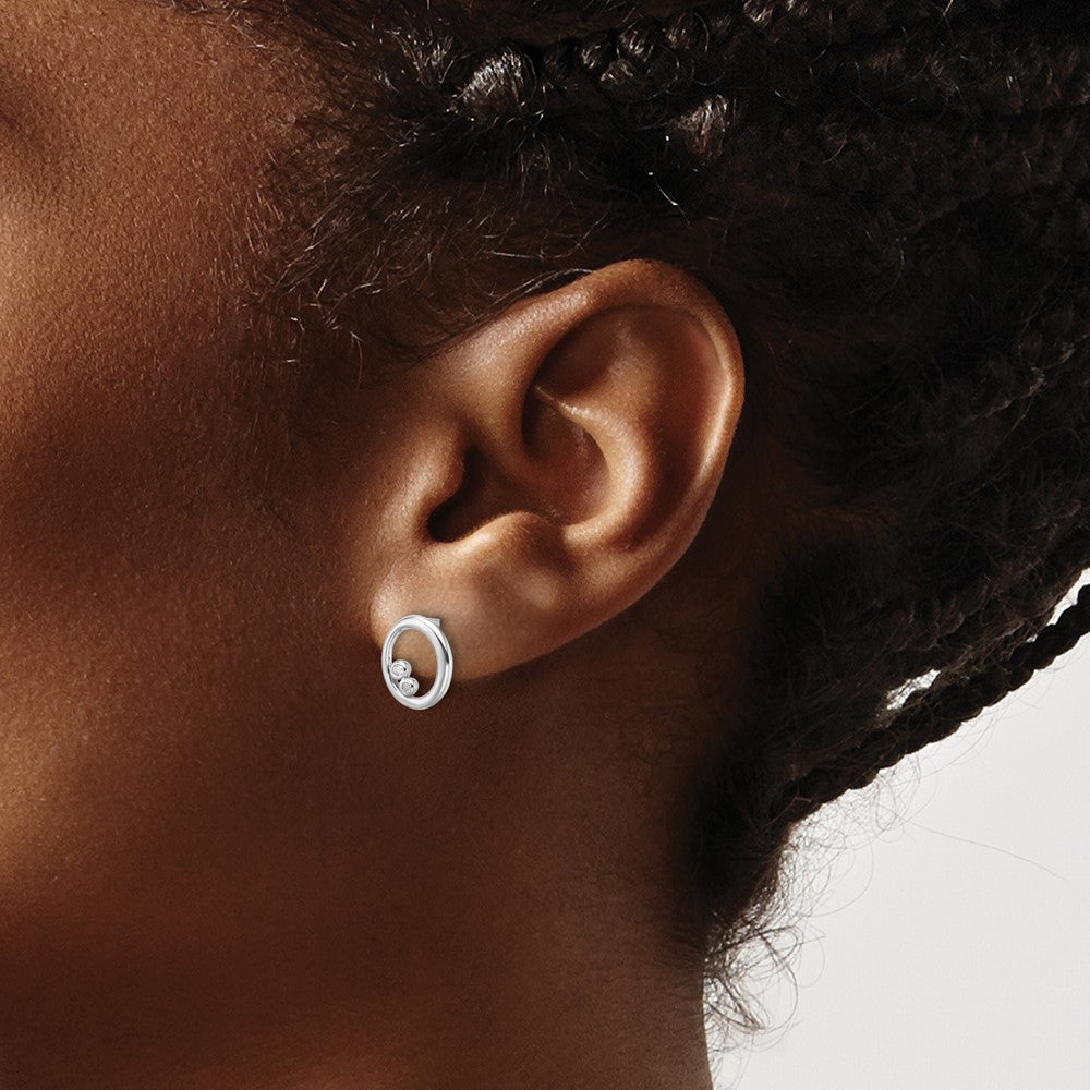 White Ice Sterling Silver Rhodium-plated Diamond Oval Post Earrings