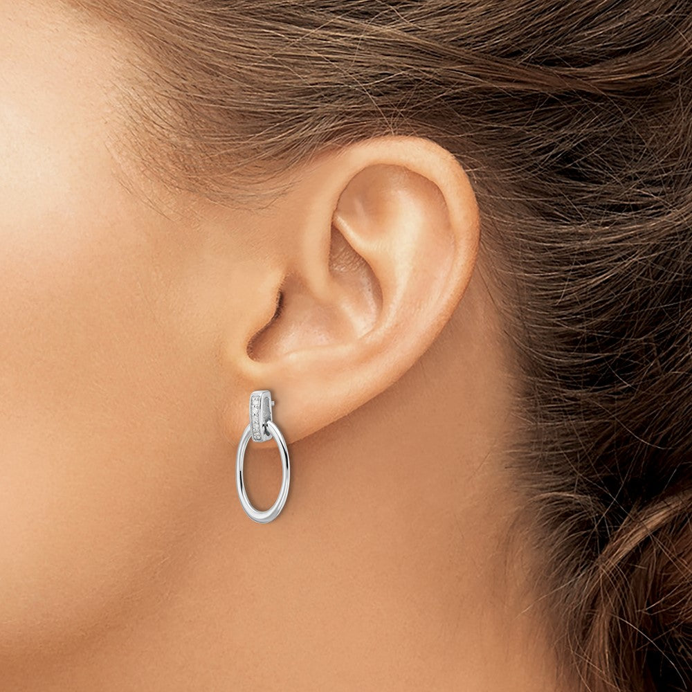White Ice Sterling Silver Rhodium-plated Diamond Oval Post Dangle Earrings