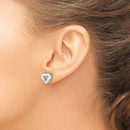 White Ice Sterling Silver Rhodium-plated Diamond Open Heart Post Earrings