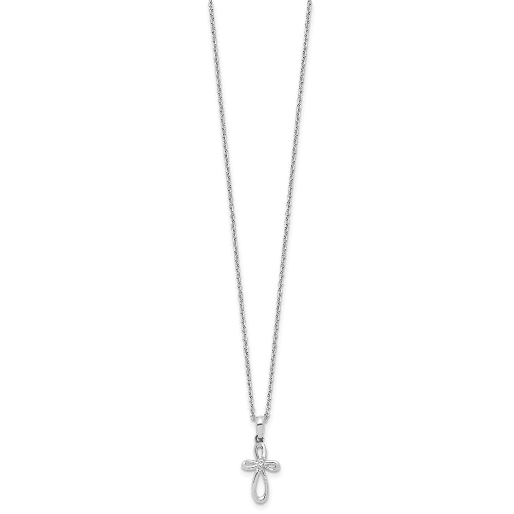 White Ice Sterling Silver Rhodium-plated 18 inch Fancy Diamond Cross Necklace plus 2 inch Extender