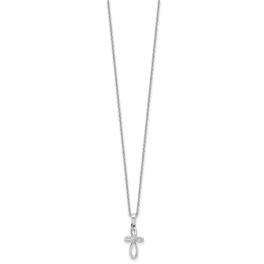 White Ice Sterling Silver Rhodium-plated 18 inch Fancy Diamond Cross Necklace plus 2 inch Extender