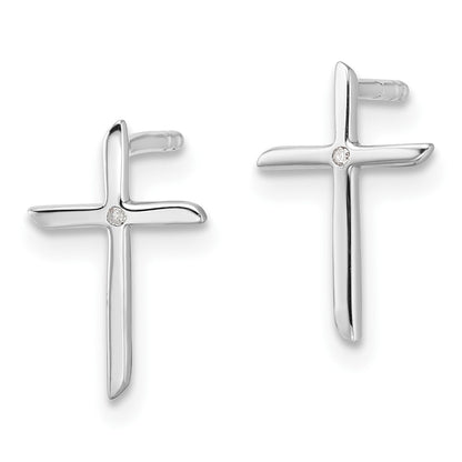 White Ice Sterling Silver Rhodium-plated Diamond Cross Post Earrings