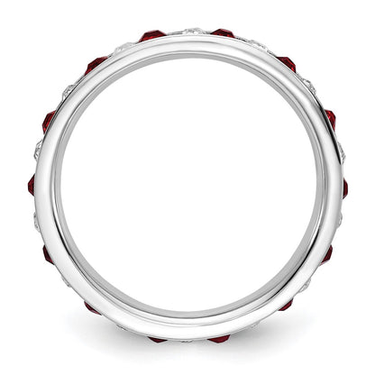 Sterling Silver Rhodium-plated Red and White Crystal Eternity Band Size 8