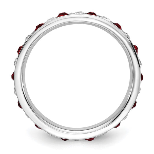 Sterling Silver Rhodium-plated Red and White Crystal Eternity Band Size 8