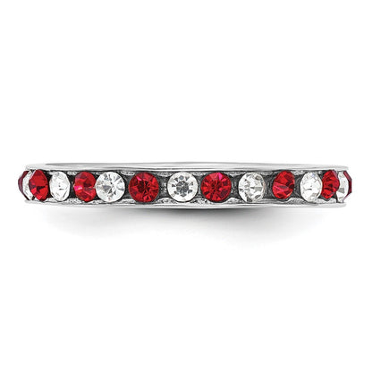 Sterling Silver Rhodium-plated Red and White Crystal Eternity Band Size 8
