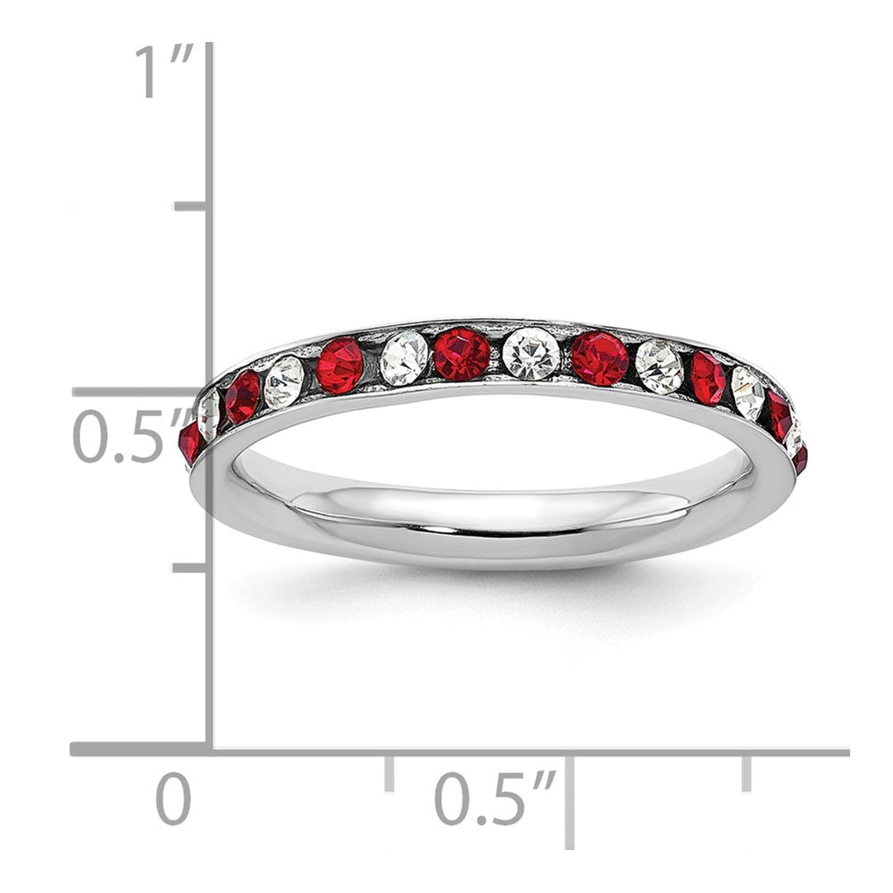 Sterling Silver Rhodium-plated Red and White Crystal Eternity Band Size 8