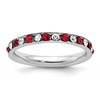 Sterling Silver Rhodium-plated Red and White Crystal Eternity Band Size 8