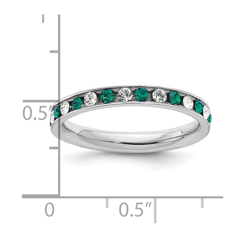 Sterling Silver Rhodium-plated Green and White Crystal Eternity Band Size 8