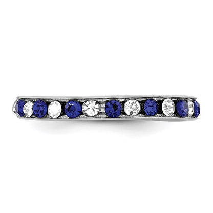 Sterling Silver Rhodium-plated Blue and White Crystal Eternity Band Size 7