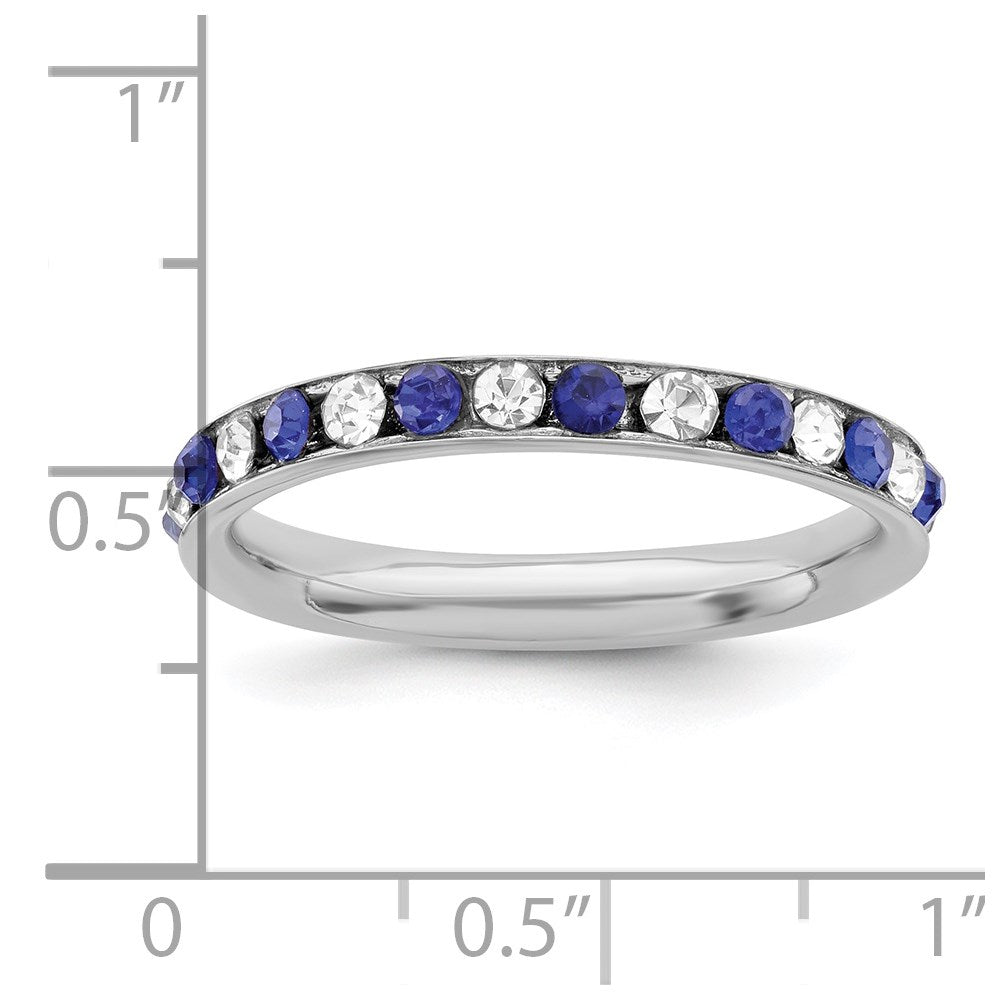 Sterling Silver Rhodium-plated Blue and White Crystal Eternity Band Size 7