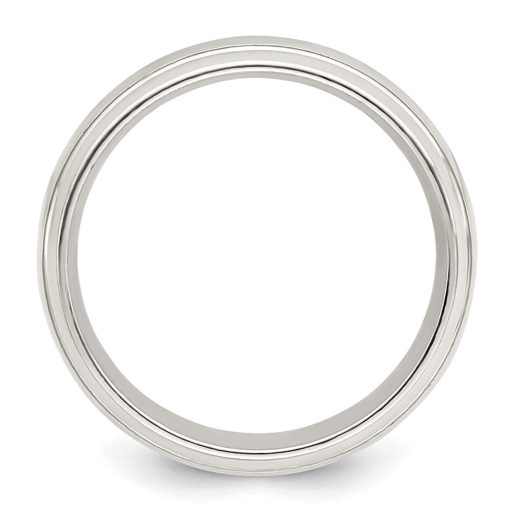 Sterling Silver 6mm Polished Domed with Grooved Beveled Edge Fancy Band Size 8
