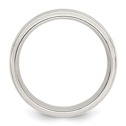 Sterling Silver 6mm Polished Domed with Grooved Beveled Edge Fancy Band Size 11.5