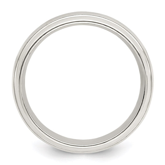 Sterling Silver 6mm Polished Domed with Grooved Beveled Edge Fancy Band Size 7.5