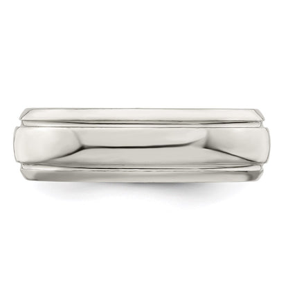 Sterling Silver 6mm Polished Domed with Grooved Beveled Edge Fancy Band Size 11.5