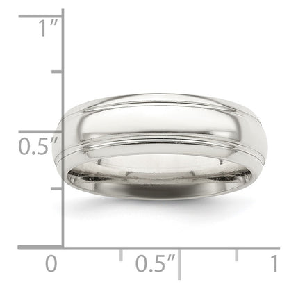 Sterling Silver 6mm Polished Domed with Grooved Beveled Edge Fancy Band Size 8