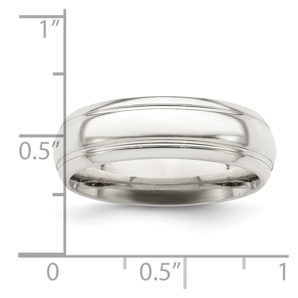 Sterling Silver 6mm Polished Domed with Grooved Beveled Edge Fancy Band Size 10