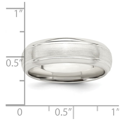 Sterling Silver 6mm Brushed Domed with Grooved Beveled Edge Fancy Band Size 7.5