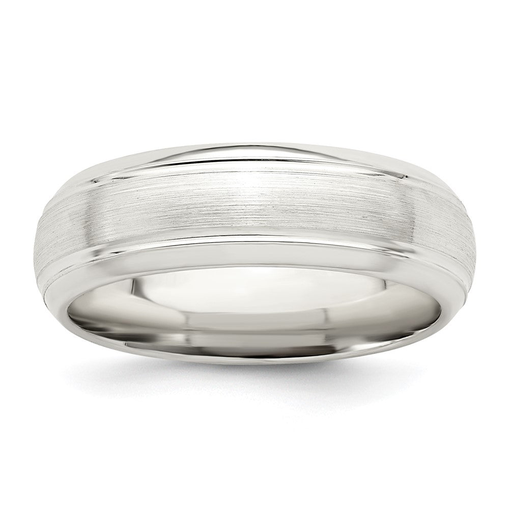 Sterling Silver 6mm Brushed Domed with Grooved Beveled Edge Fancy Band Size 8.5
