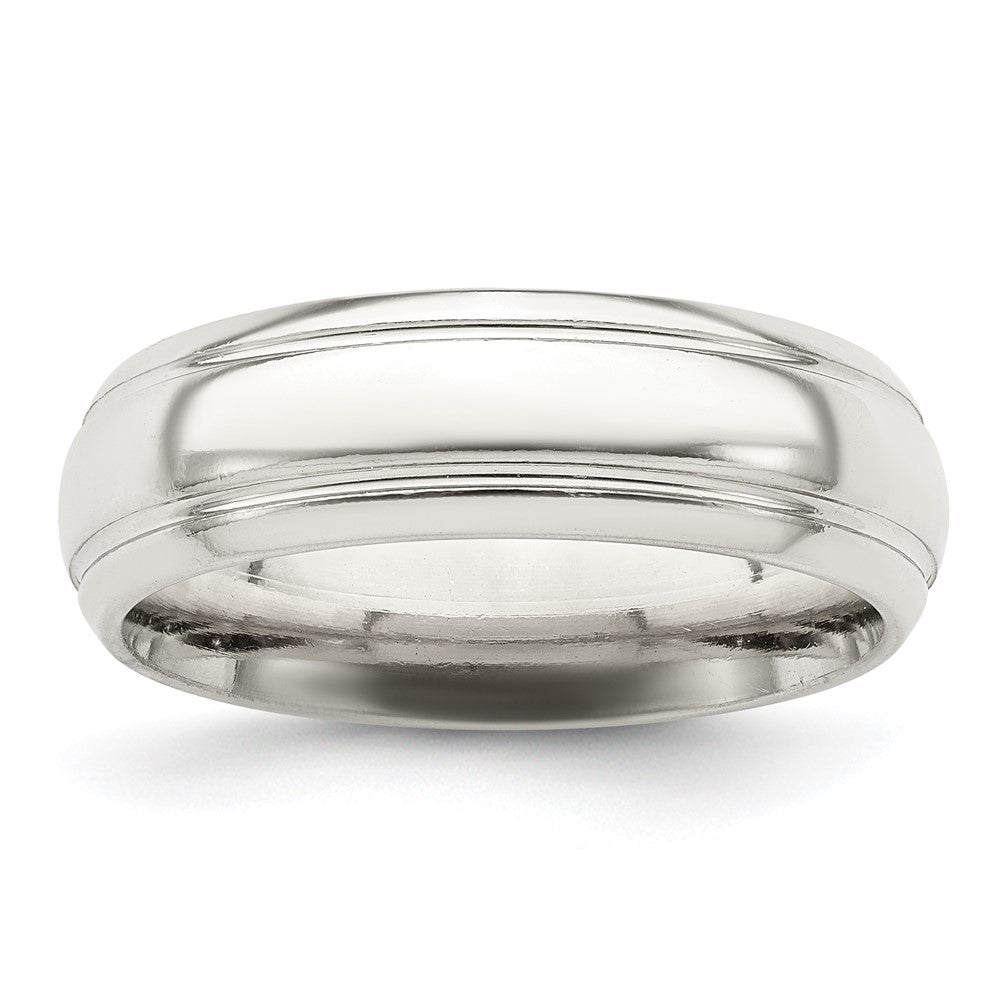 Sterling Silver 6mm Polished Domed with Grooved Beveled Edge Fancy Band Size 11.5