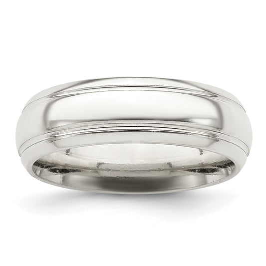 Sterling Silver 6mm Polished Domed with Grooved Beveled Edge Fancy Band Size 11.5