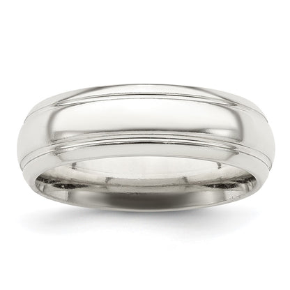 Sterling Silver 6mm Polished Domed with Grooved Beveled Edge Fancy Band Size 13