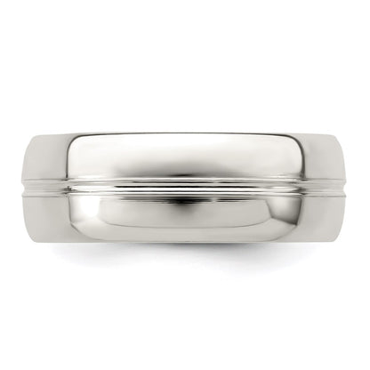 Sterling Silver 7mm Polished Domed Grooved Fancy Band Size 9.5