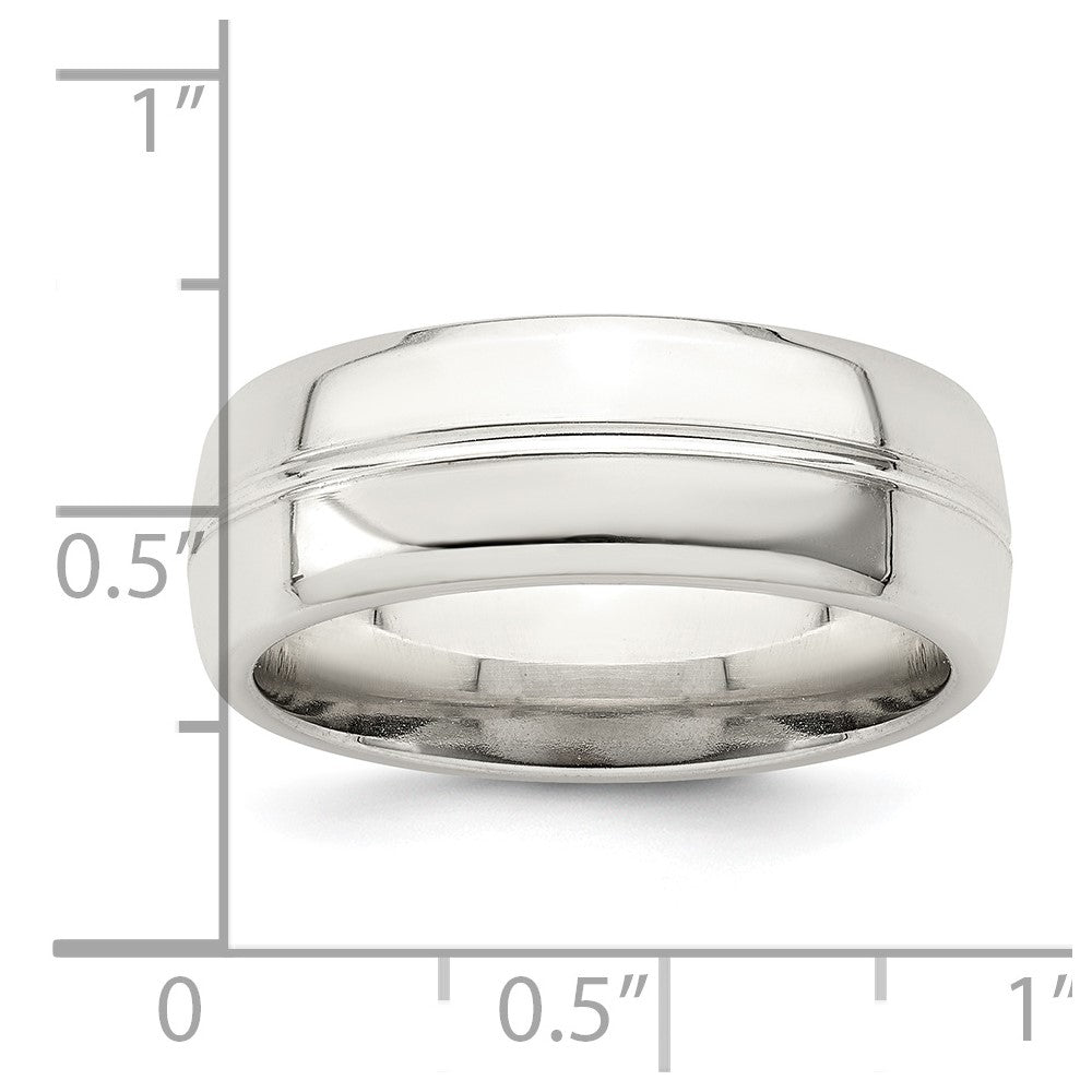 Sterling Silver 7mm Polished Domed Grooved Fancy Band Size 12.5