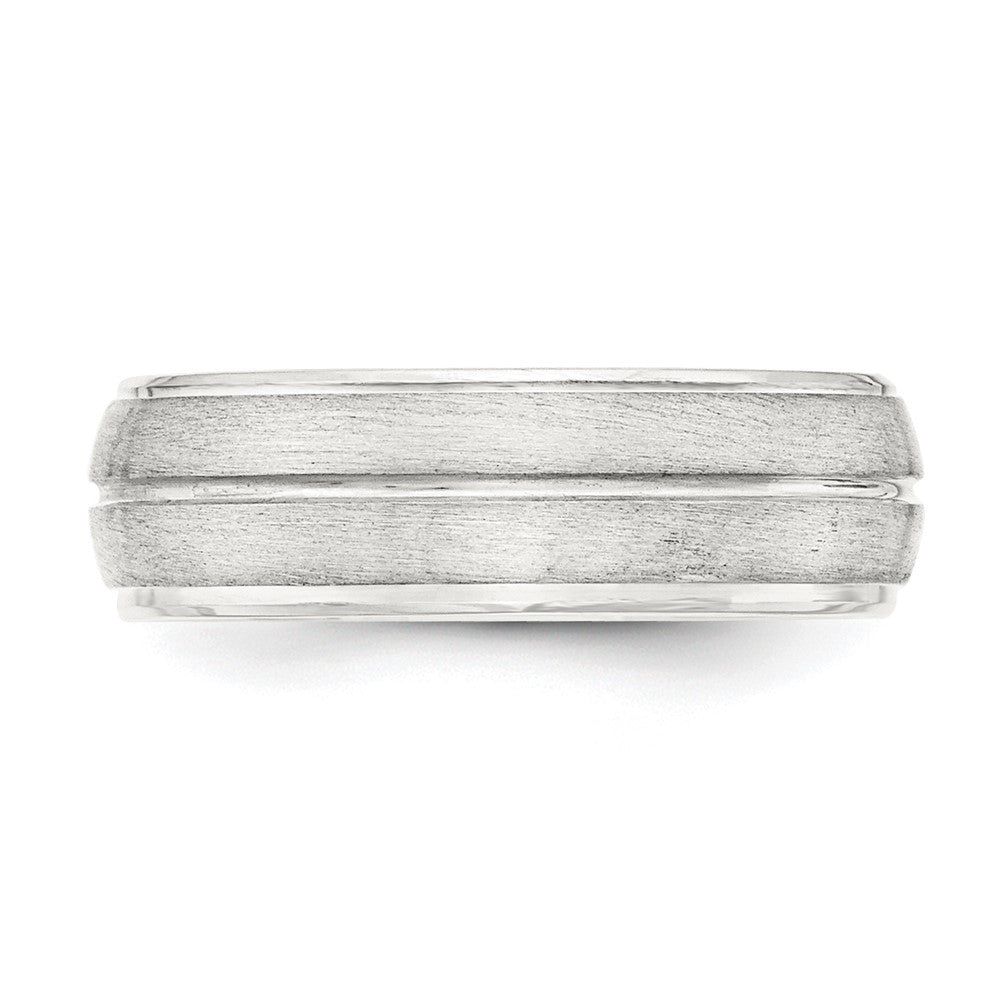 Sterling Silver 7mm Brushed Domed Grooved Fancy Band Size 7
