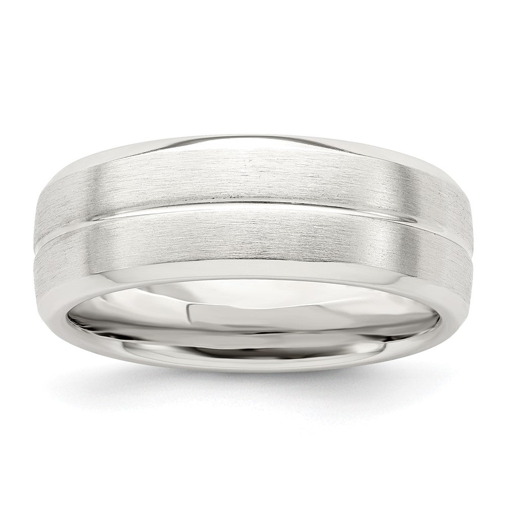 Sterling Silver 7mm Brushed Domed Grooved Fancy Band Size 8.5