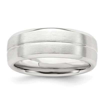 Sterling Silver 7mm Brushed Domed Grooved Fancy Band Size 8.5