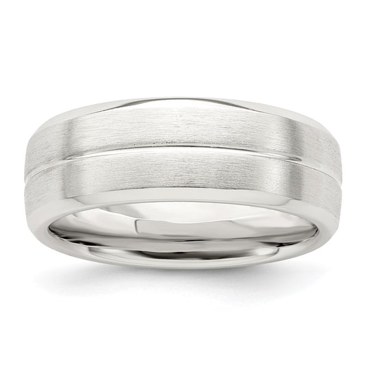 Sterling Silver 7mm Brushed Domed Grooved Fancy Band Size 7.5
