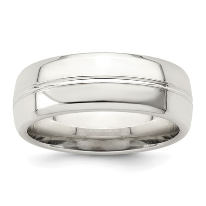 Sterling Silver 7mm Polished Domed Grooved Fancy Band Size 10.5