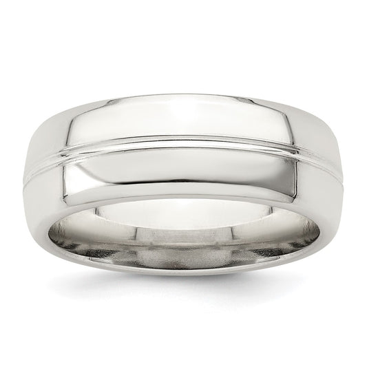 Sterling Silver 7mm Polished Domed Grooved Fancy Band Size 10.5