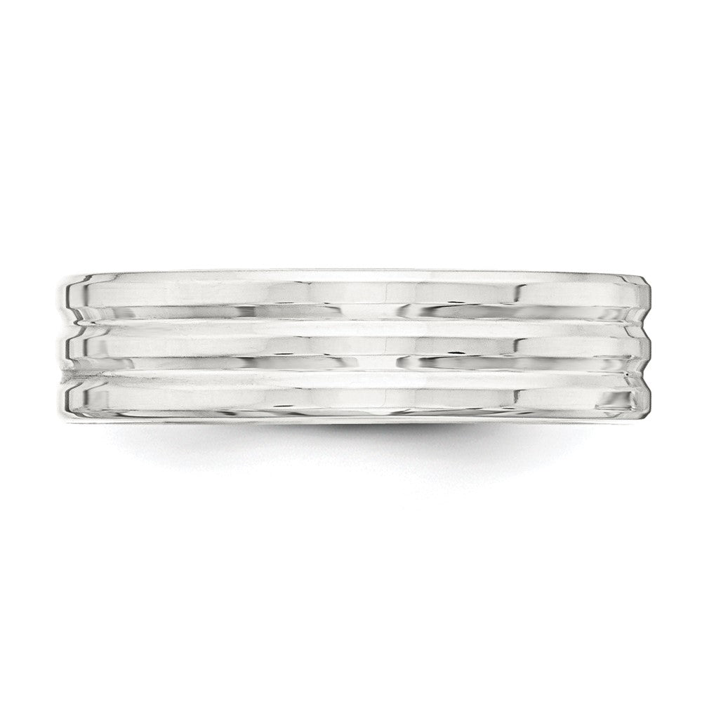 Sterling Silver 6mm Polished Flat Grooved Fancy Band Size 10.5