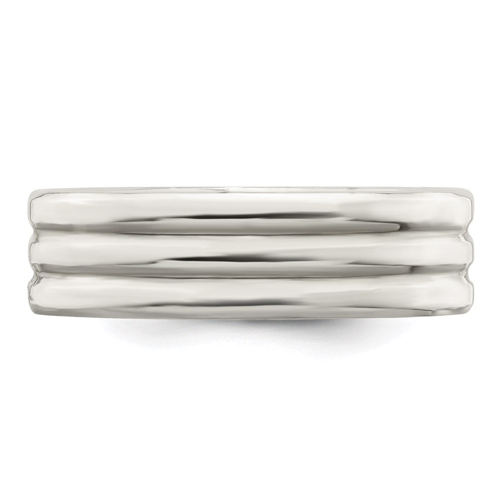 Sterling Silver 6mm Polished Flat Grooved Fancy Band Size 7.5