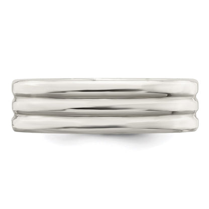 Sterling Silver 6mm Polished Flat Grooved Fancy Band Size 12