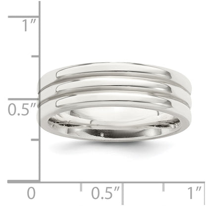 Sterling Silver 6mm Polished Flat Grooved Fancy Band Size 9.5