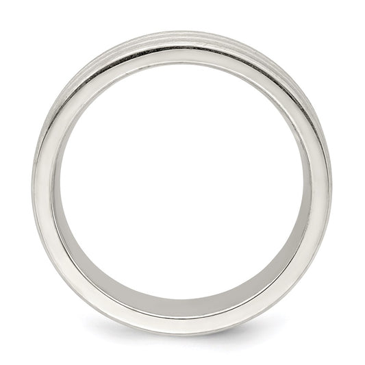 Sterling Silver 6mm Brushed Flat Grooved Fancy Band Size 8.5