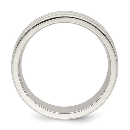 Sterling Silver 6mm Brushed Flat Grooved Fancy Band Size 7