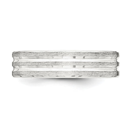Sterling Silver 6mm Brushed Flat Grooved Fancy Band Size 7.5