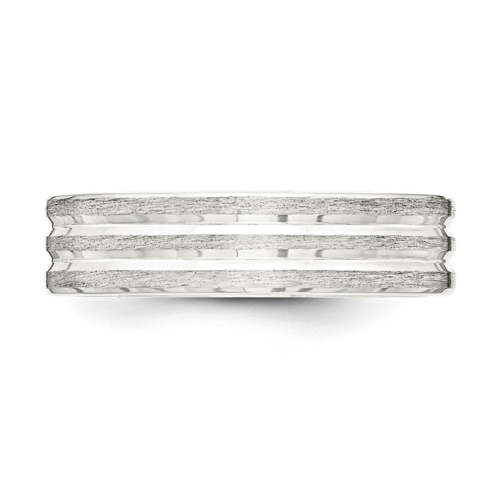 Sterling Silver 6mm Brushed Flat Grooved Fancy Band Size 8