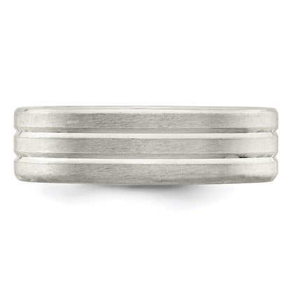 Sterling Silver 6mm Brushed Flat Grooved Fancy Band Size 11