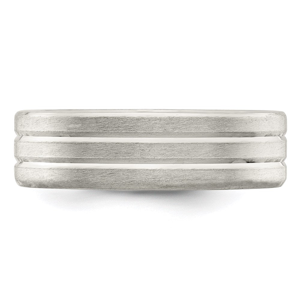 Sterling Silver 6mm Brushed Flat Grooved Fancy Band Size 7