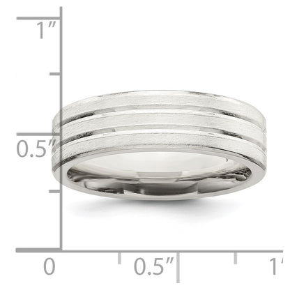 Sterling Silver 6mm Brushed Flat Grooved Fancy Band Size 8.5