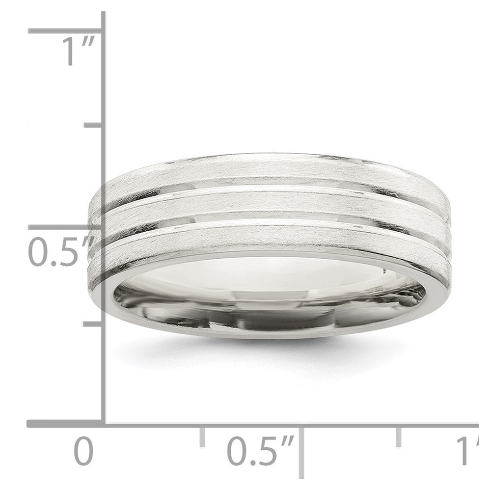 Sterling Silver 6mm Brushed Flat Grooved Fancy Band Size 12.5