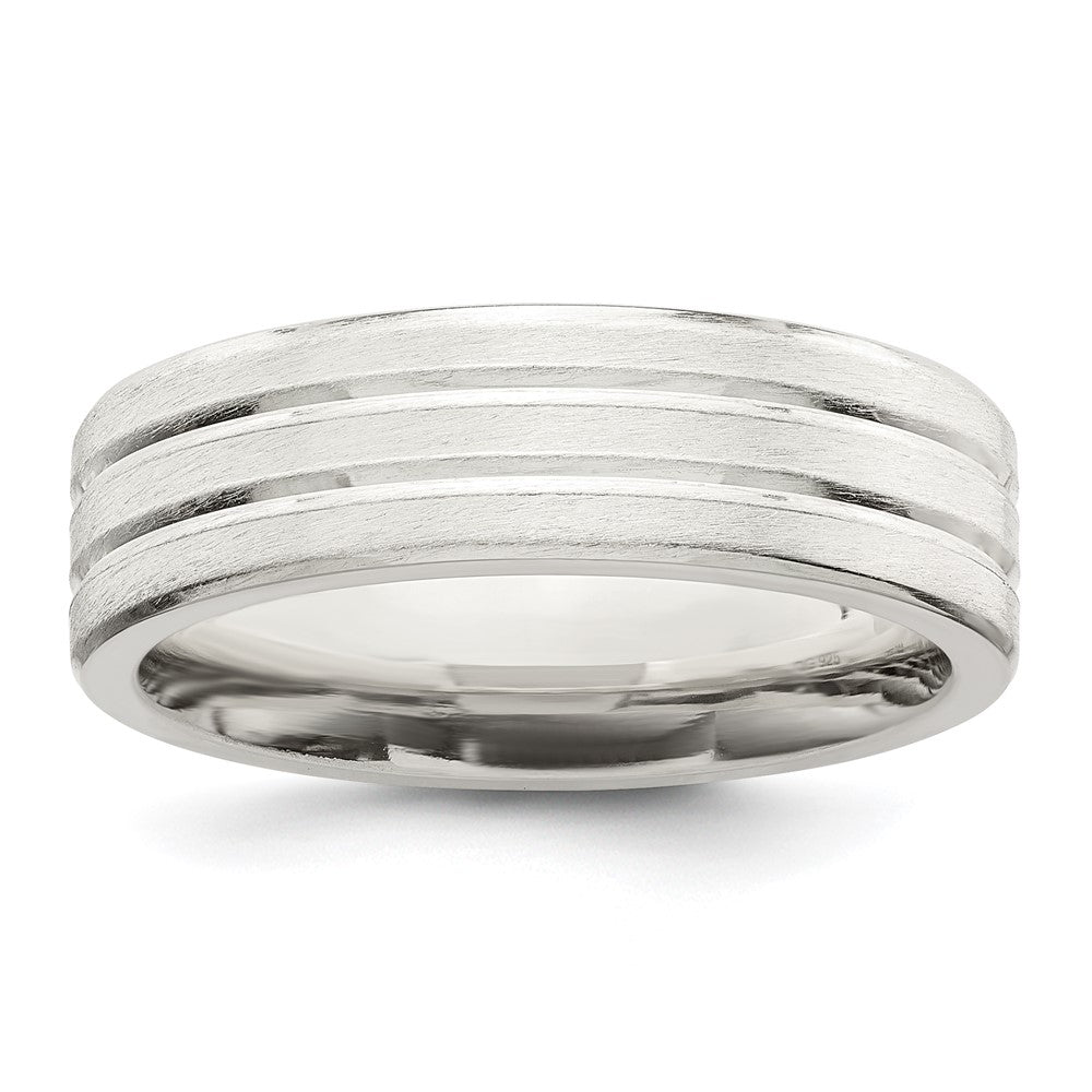 Sterling Silver 6mm Brushed Flat Grooved Fancy Band Size 12.5