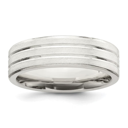 Sterling Silver 6mm Brushed Flat Grooved Fancy Band Size 12.5